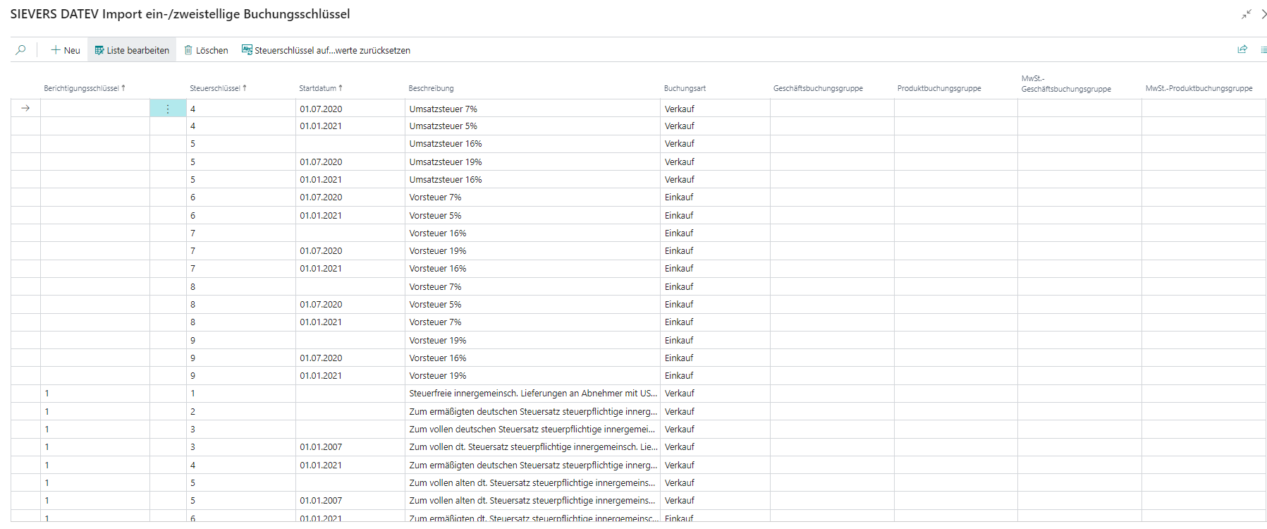 Ein-/zweistellige Buchungsschlüssel