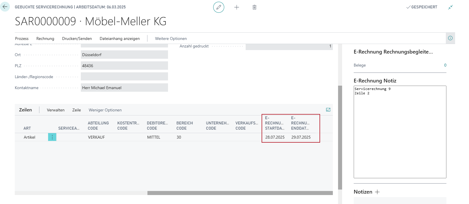 Die E-Rechnung-Zeiträume in gebuchten Servicerechnungen