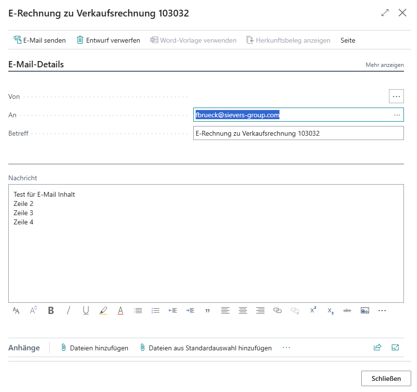 This is how the example setup looks in an e-mail.