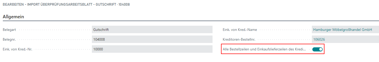 Show all purchase order lines and purchasing delivery lines in the review worksheet