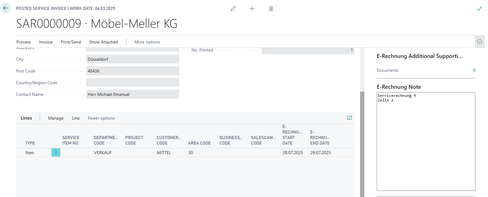 The E-Rechnung dates in posted service invoices