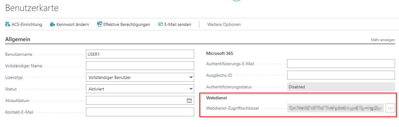 Hier finden Sie den Webdienst-Zugriffsschlüssel