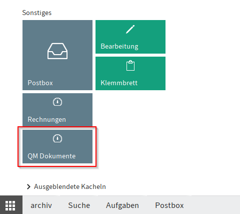 Den QM Dokumente-Bereich finden Sie auf der Startseite des ELO JavaClients