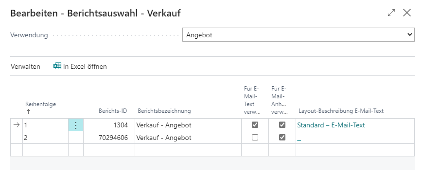 Berichtsauswahl Verkauf