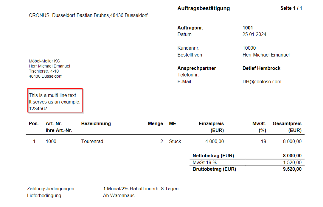 This is how the document texts created earlier look in a report.