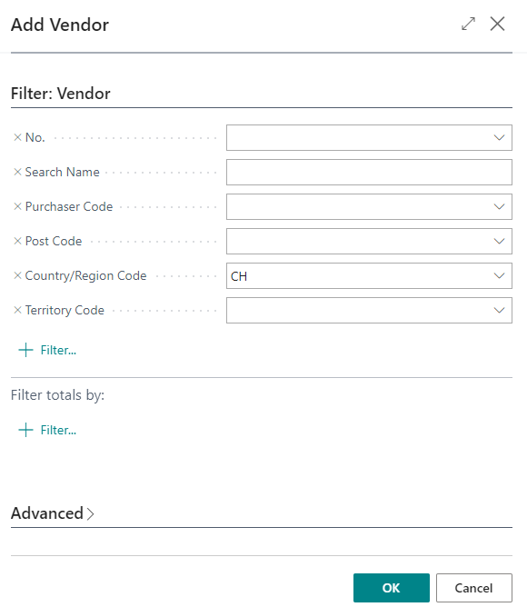 Selection of vendors with country code CH
