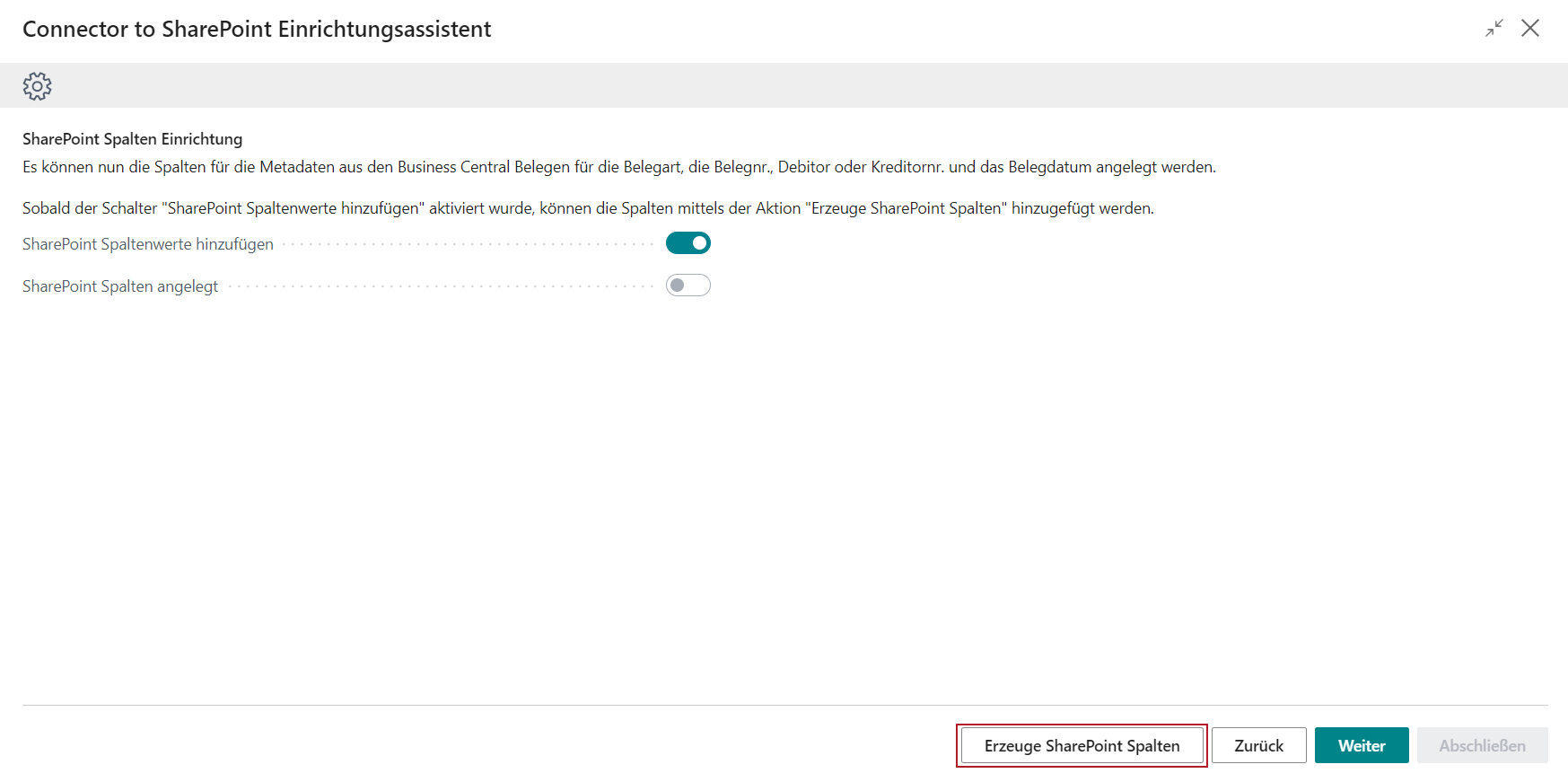 Create SharePoint columns