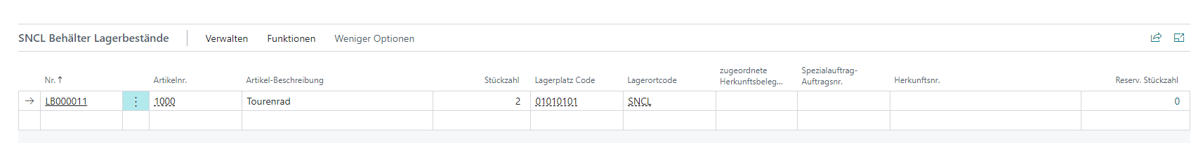 SNCL Ladungsträger Lagerbestände mit einem Beispielartikel