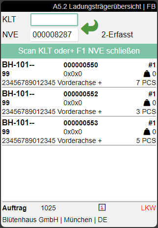 Rechts neben der NVE Nummer wird der Status beispielhaft angezeigt