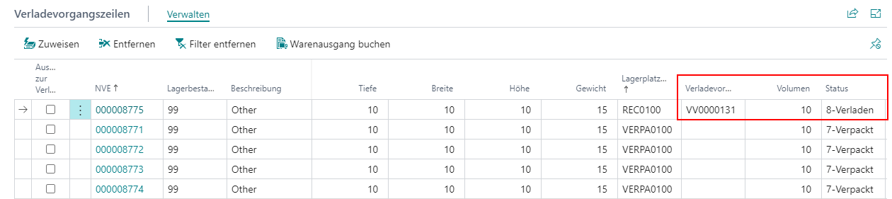 Verladener Ladungsträger wurde zugewiesen und erhält einen neuen Status
