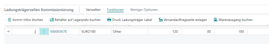 Buchen von einzelnen Ladungsträgern im Kommissionierbeleg