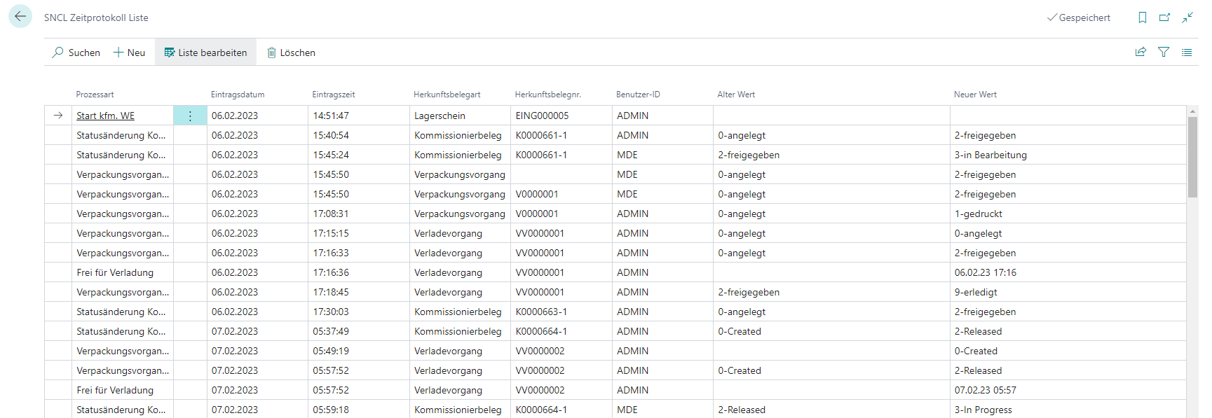 Beispiel eines Zeitprotokolls
