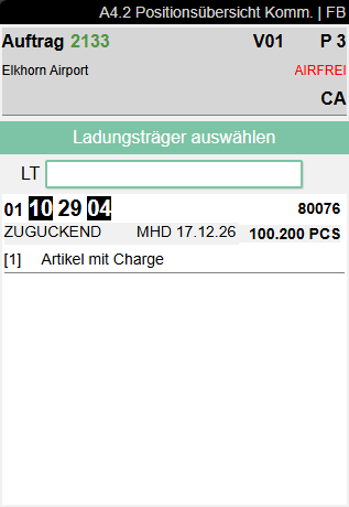 A position with lot no. and sell-by date