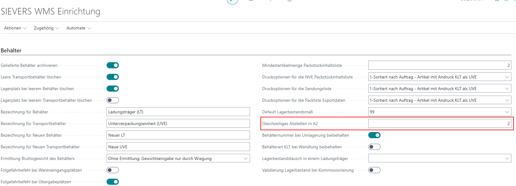 This option in the SIEVERS WMS setup specifies the number of load carriers required on the forklift for the All load carriers on the forklift option to be shown