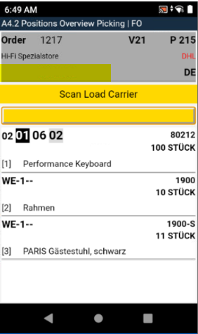 The picker opened A4.2 Positions Overview Picking and selects the first position