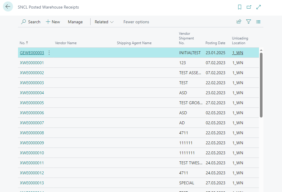 Posted Warehouse Receipt List