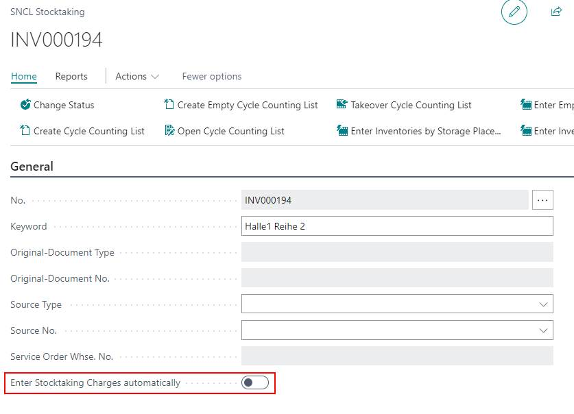 New field in the stocktaking document