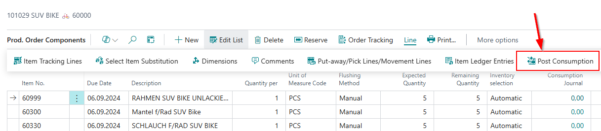 Action in the Prod. Order Components