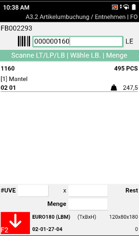 Scannen Sie in A3.2 und A3.3 einfach den gewünschten Lagerbestand