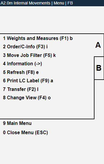 A-Menu of A2 internal transports