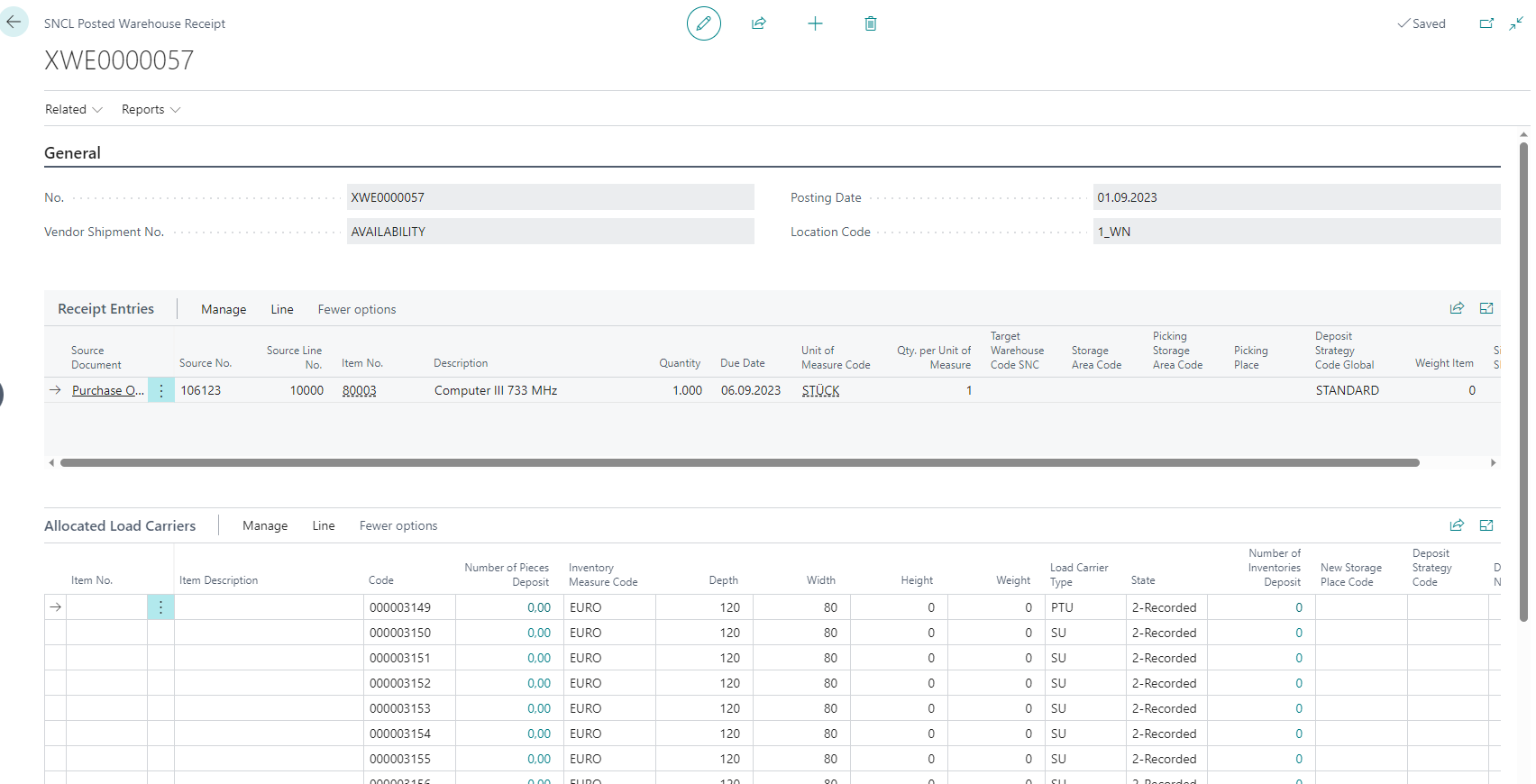 Posted Warehouse Receipt Page