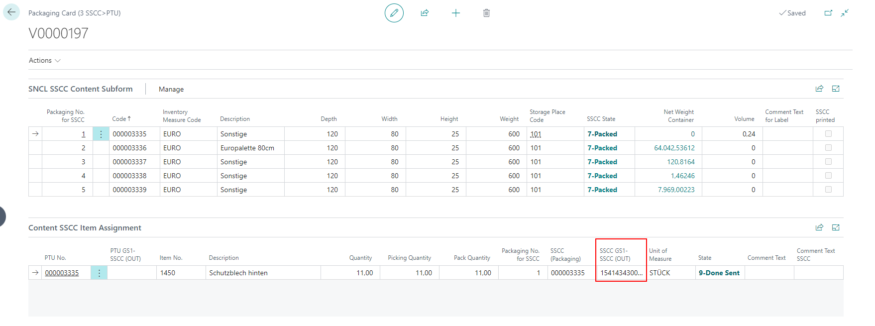 Barcode number in the Packaging Card (3 SSCC>PTU)