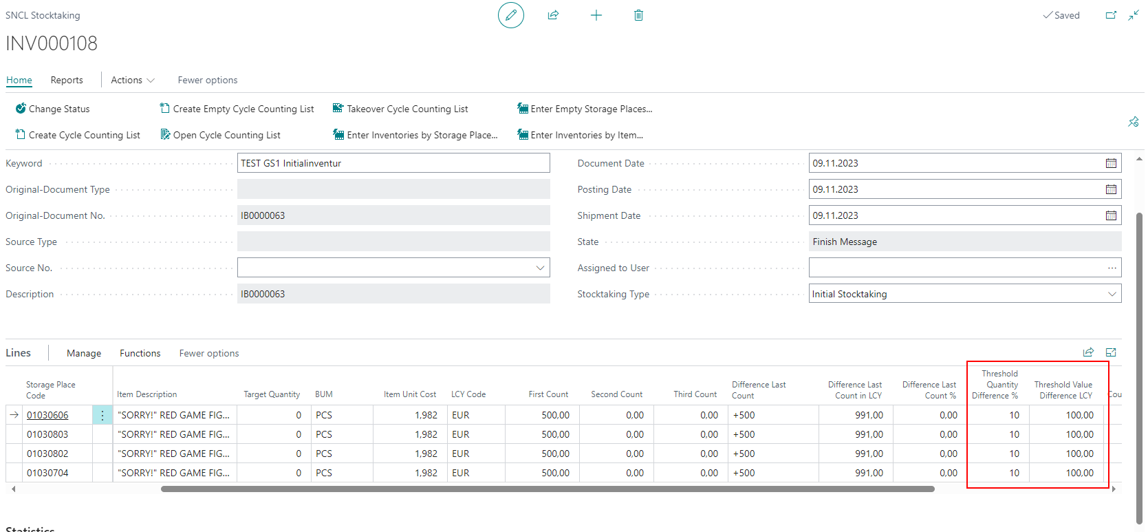 New columns in SNCL Stocktaking