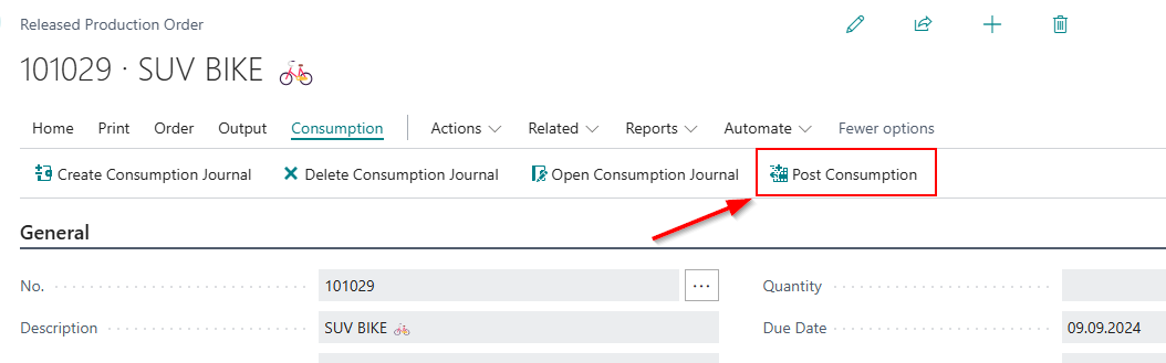 Action in the Released Production Order