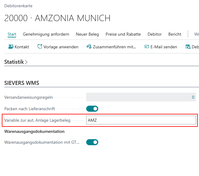 The new field on the customer card