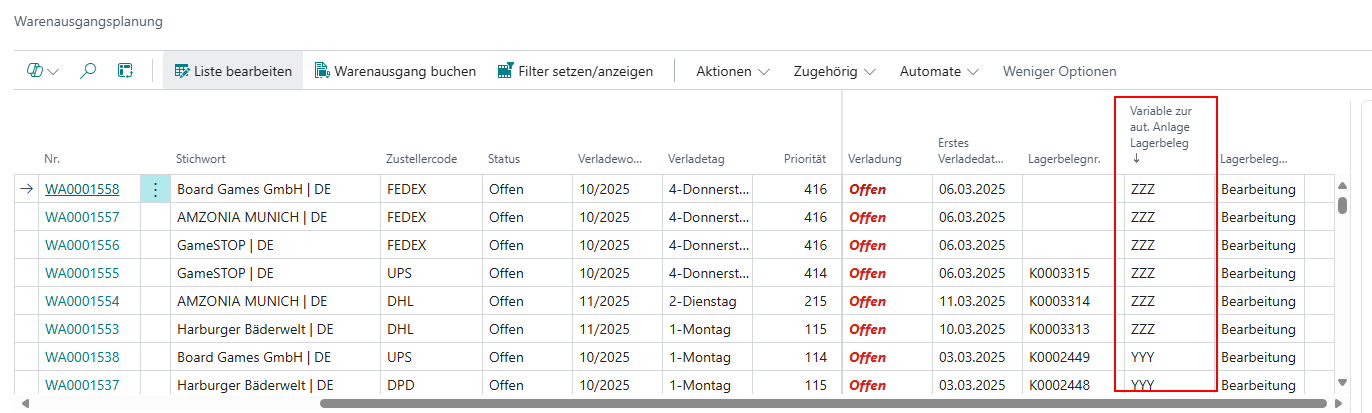 The new field in Warehouse Shipment Planning
