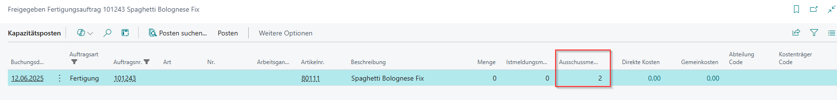 Scrap in the capacity ledger entries