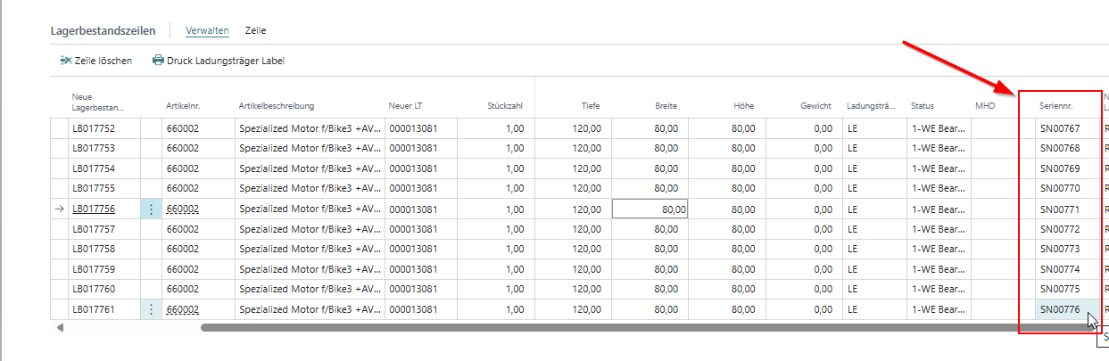 Serial numbers in inventory lines