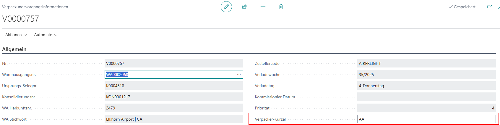 Packer abbreviation in packaging process information