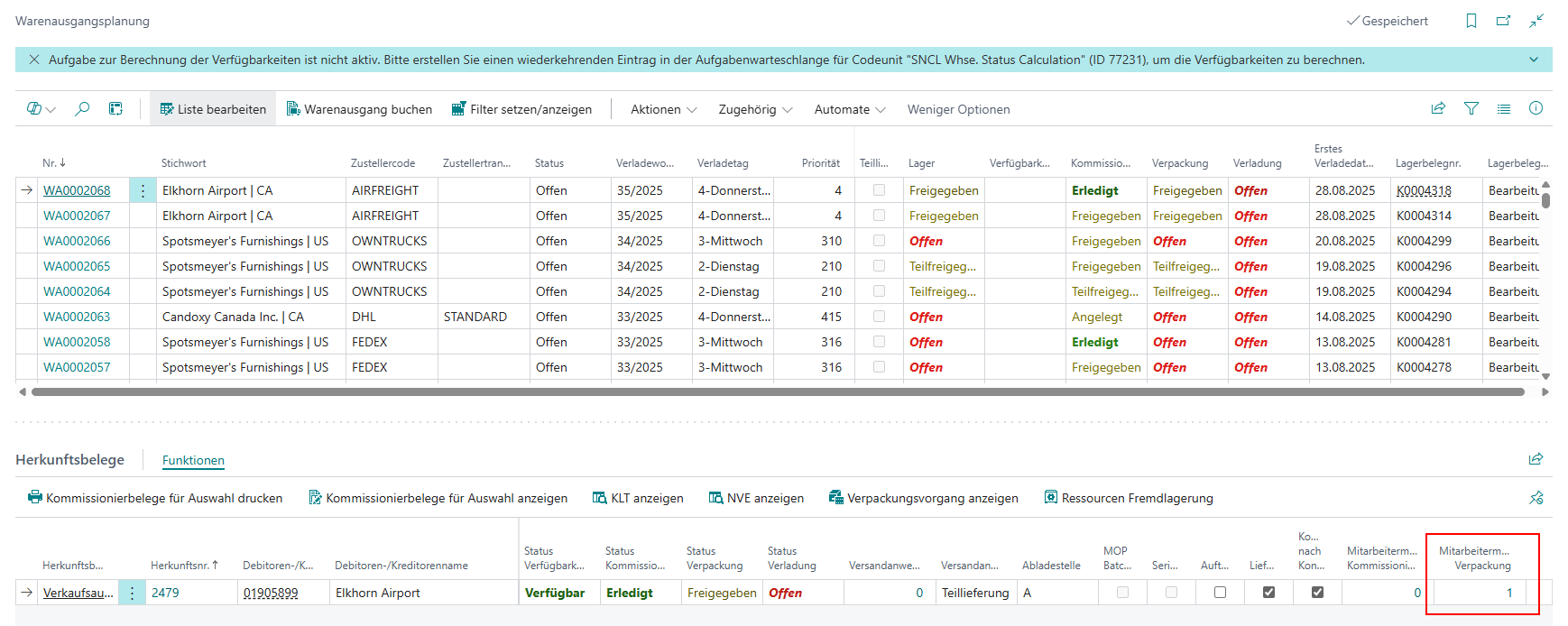 Packer in warehouse shipment planning